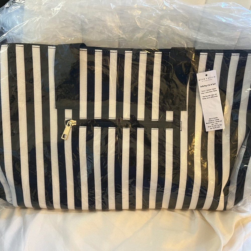 NEW ALICE + OLIVIA Duffle Bag Black and White Stripped